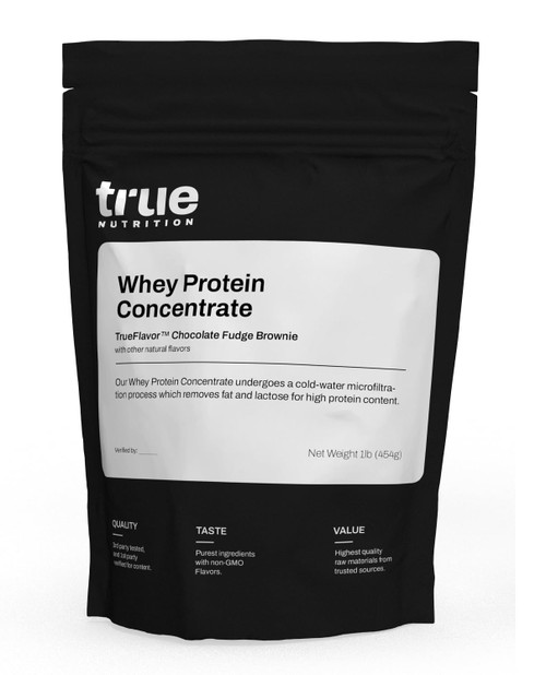 True Nutrition - Whey Protein Concentrate - 100% Whey Protein Powder - Fast Acting Low Carb Protein Powder with Essential Amino Acids - High in Leucine - Chocolate Fudge Brownie - 1lb.