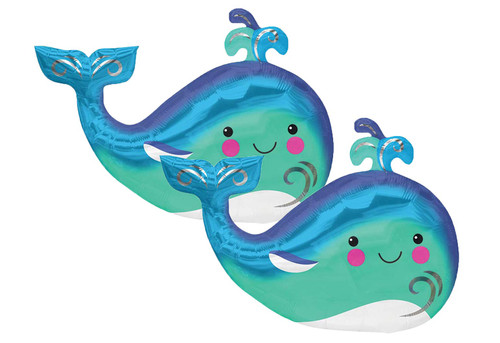 Set of 2 Adorable Happy Blue Whale 34" Foil Balloons Set of 2 Adorable Happy Blue Whale 34" Foil Balloons