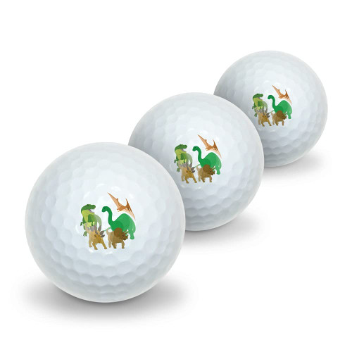 GRAPHICS & MORE Dinosaurs Hanging Out Tyrannosaurus Rex Triceratops Stegosaurus Brontosaurus Novelty Golf Balls 3 Pack