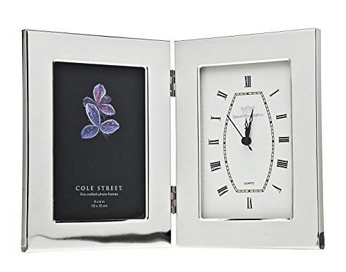 Philip Whitney Double 4x6 Plain Silver Clock And Picture Frame