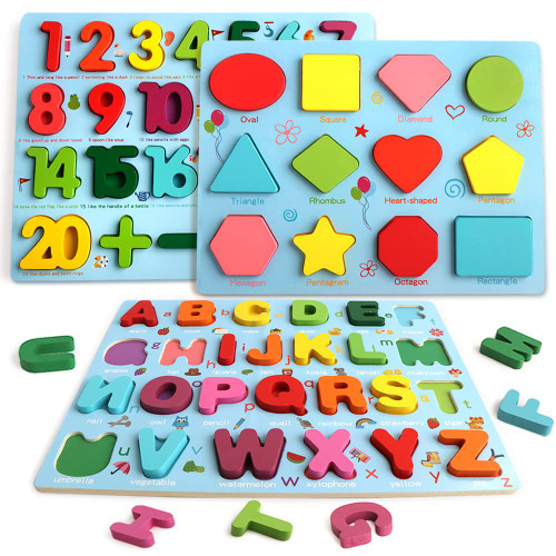 Puzzles for Toddlers, 3 Pack Wooden ABC Alphabet Number Shape Puzzles Toddler Learning Toys for Kids Boys and Girls 2-4, Preschool Educational Toys Gift for Kids Ages 1 2 3 4 5
