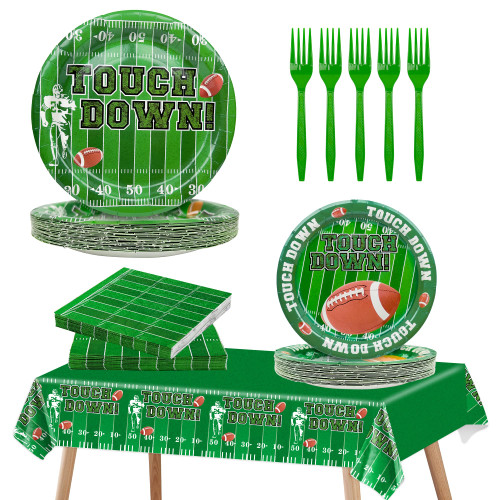 LMJUNZZ 121PCS Super Bowl Football Party Supplies Set, Serves 30 Guests Including Football Paper Plates, Dessert Plates, Napkins, Forks, and Tablecloth, for Football Themed Party Decoration LMJUNZZ 121PCS Super Bowl Football Party Supplies Set, Serves 30 Guests Including Football Paper Plates, Dessert Plates, Napkins, Forks, and Tablecloth, for Football Themed Party Decoration