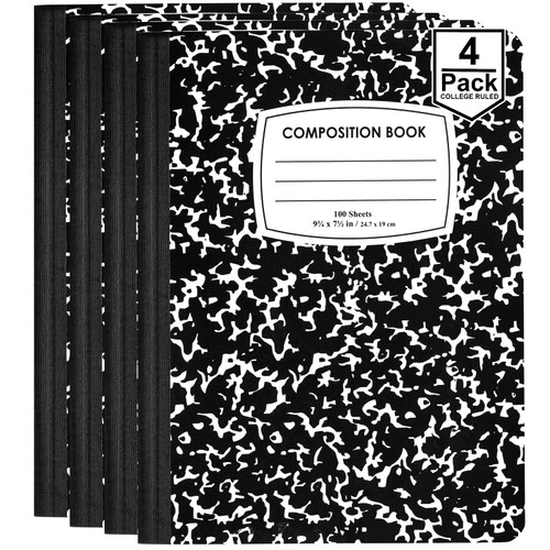 ENVO Composition Notebooks, College Ruled Composition Notebook, Black Marble Covers Composition Notebook, 100 sheets (4 Pack, College Ruled)