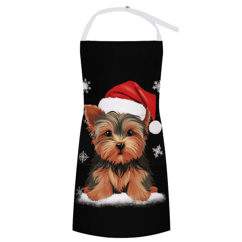 HoaMoya Merry Christmas Dog Apron Cute Dog Yorkie with Snowflake Adjustable Cooking Apron Kitchen Chef Aprons With Pockets for Women Men