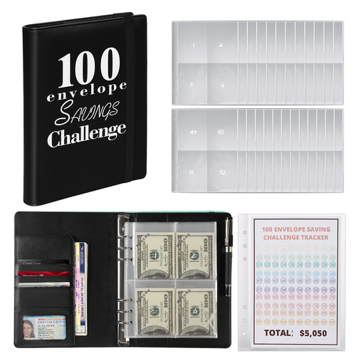 Toplive 100 Envelope Challenge Binder, Money Saving Challenge Book, Saving Challenge Budget Binder, Savings Challenges Binder, A5 Budget Binder Save $5,050 with Cash Envelopes, Black Toplive 100 Envelope Challenge Binder, Money Saving Challenge Book, Saving Challenge Budget Binder, Savings Challenges Binder, A5 Budget Binder Save $5,050 with Cash Envelopes, Black