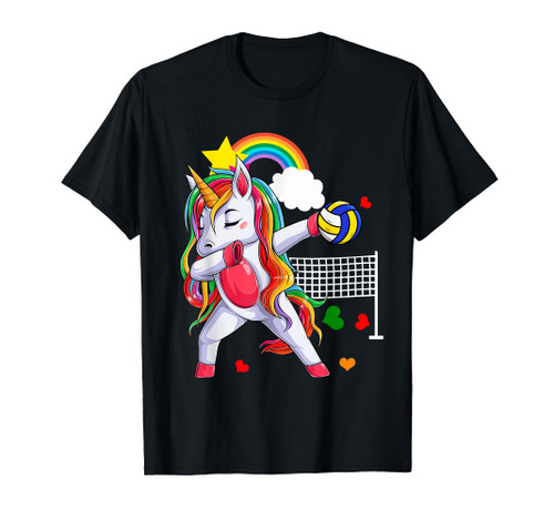 Dabbing Unicorn Playing Volleyball Funny Player Coach Lover T-Shirt
