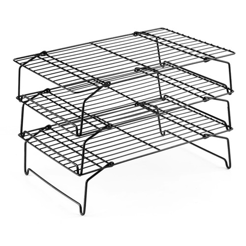 Leonyo 3-Tier Cooling Rack, Stainless Steel Cooling Racks for Cooking and Baking, Stackable Wire Rack with Folding Legs, Baking Rack for Cookie Pizza Cake Meat Bacon Bread Oven Grill, 10.6" x 15"