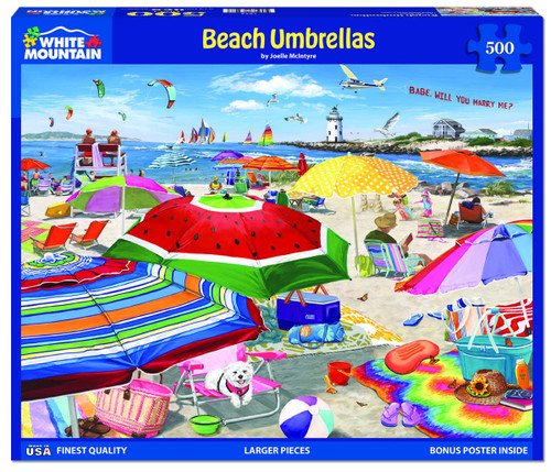 White Mountain - Beach Umbrellas, 500 Piece Jigsaw Puzzle, Summer Vacation Puzzle