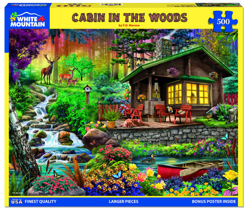 White Mountain - Cabin in The Woods, 500 Piece Jigsaw Puzzle, Spring Cabin Puzzle