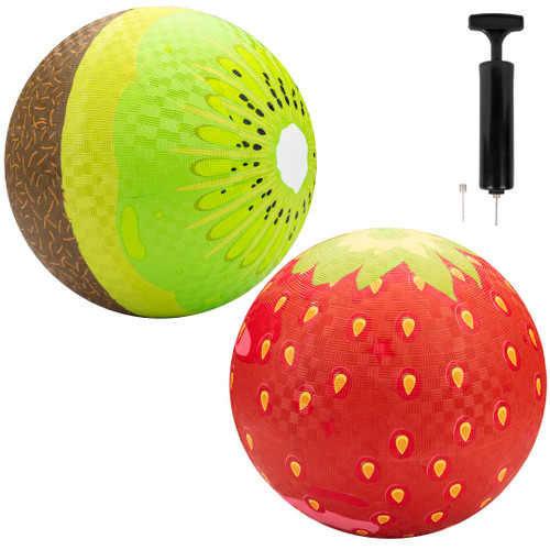 SCS Direct Gaga Playground Balls 2pk (8.5 inches) - Fruit Themed Gagaballs w Air Pump - Durable Rubber Pack for School Recess, Dodgeball, Kickball, Four Square - Outdoor Rubber Ball Toys for Kids