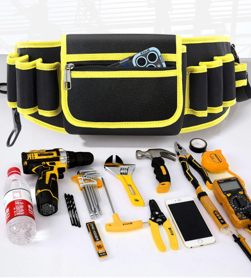 Tool Belts Heavy Duty Detachable & Adjustable Utility Belt,Electrician Tool Pouch Work Apron for Men and Women, for Electrician, Carpenter, Woodworker, Construction, Gifts for Dad (Yellow - Black)