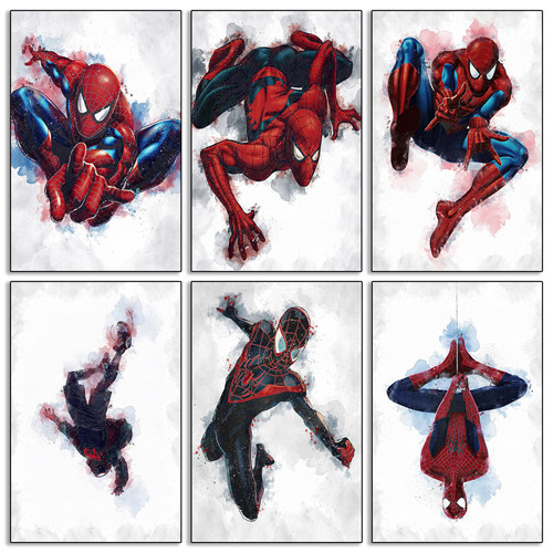 QINQUAN Spider Movie Man Across the Spider-Verse Posters Canvas Posters Wall Art Prints Gifts for Boys Living Room Bedroom Decor (Unframed: 8x12inch-6pcs)