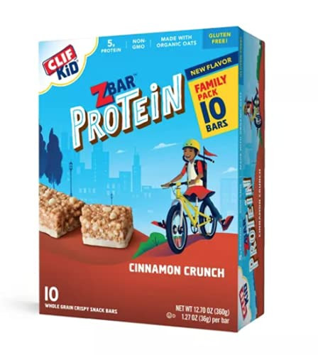 CLIF KID ZBAR - Protein Granola Bars - Cinnamon Crunch - Non-GMO - Organic -Lunch Box Snacks (1.27 Ounce Energy Bars, 10 Count)