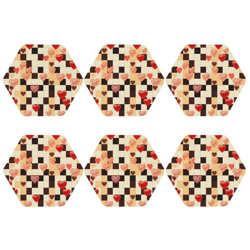 6pcs Leather Coasters for Drinks, Checkerboard Hearts Drink Coasters for Tabletop Protection, 4" Cup Coasters for Coffee Table Decor, Non-Slip Drinking Cup Mat for Hot Or Cold Drink