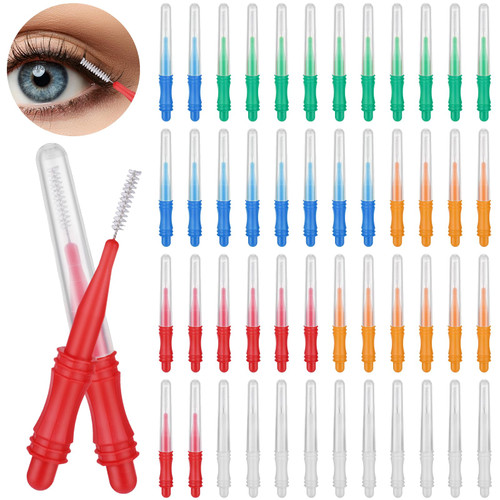 50 Pieces Micro Eyebrow Brush, Eyebrow Brush with Cap Brow Lamination Brush Eyelash Brow Brush Lash Filler Eyebrow Lash Lift Tools for Eyelash Lift Extensions Brow Clean (Multicolor)