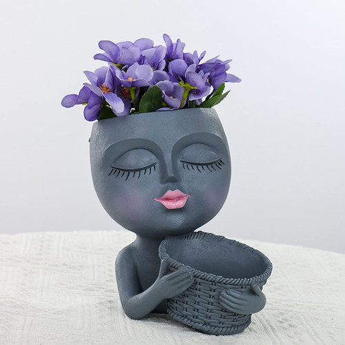 Face Planter Pot - Double Flower Pots in One for Indoor Outdoor Plants Resin Head Planter Succulent Planter Cute Resin Cactus Planter with Drainage Hole Cute Lady Face Plant Pots Grey Face Planter Pot - Double Flower Pots in One for Indoor Outdoor Plants Resin Head Planter Succulent Planter Cute Resin Cactus Planter with Drainage Hole Cute Lady Face Plant Pots Grey