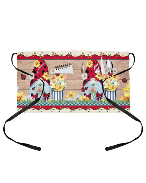 PIEPLE Server Apron Waitress Aprons with 3 Pockets, Sunflower Gnomes Half Waist Waiter Aprons Restaurant Chef Aprons for Women Men