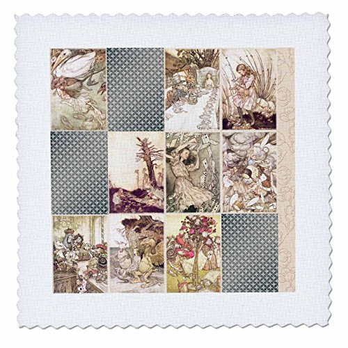 3dRose Vintage Alice in Wonderland Art Collage  - Quilt Square, 6 by 6-inch (qs_79378_2)