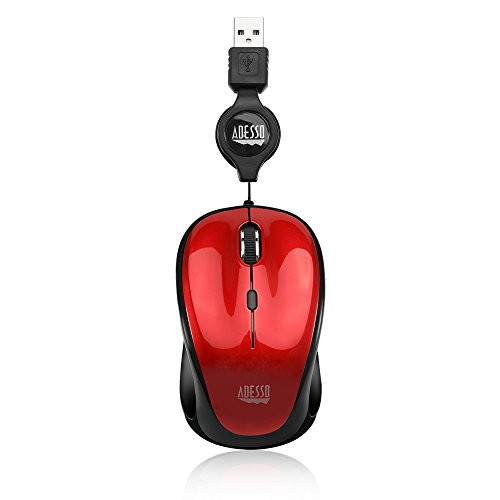 Adesso Ergonomic iMouse S8 - Retractable Optical USB Mouse (Red)