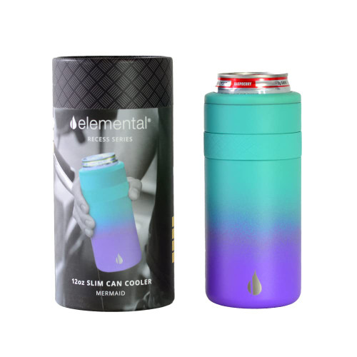 Elemental Insulated Slim Can Cooler, Triple Wall Stainless Steel Skinny Can Cooler - Drink Cooler Insulator for 12oz Skinny Seltzers, Beer, Soda Cans - Mermaid Elemental Insulated Slim Can Cooler, Triple Wall Stainless Steel Skinny Can Cooler - Drink Cooler Insulator for 12oz Skinny Seltzers, Beer, Soda Cans - Mermaid