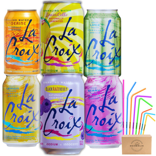 LaCroix Sparkling Water Variety Pack, 12 Fl Oz Cans - (6 Pack With drinkolin straws) By Drinkolin