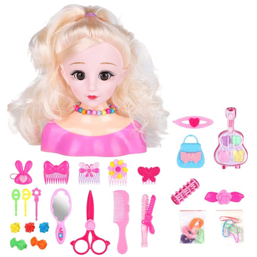 Maedack Styling Head Doll for Girls - 25Pcs Hairdressing Makeup Dolls Hair Styling Model Doll Head Styling Playset Toys Hair Accessories Playset for Children (B) Maedack Styling Head Doll for Girls - 25Pcs Hairdressing Makeup Dolls Hair Styling Model Doll Head Styling Playset Toys Hair Accessories Playset for Children (B)
