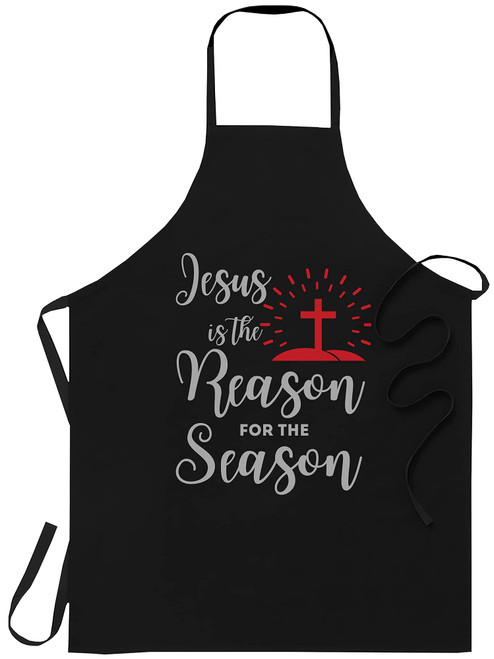surwae God Jesus Apron - Christian Christmas Gift Jesus Is The Reason For The Season Birthday Cooking Aprons Kitchen Decor Black 20.5 x 28.3 Inch