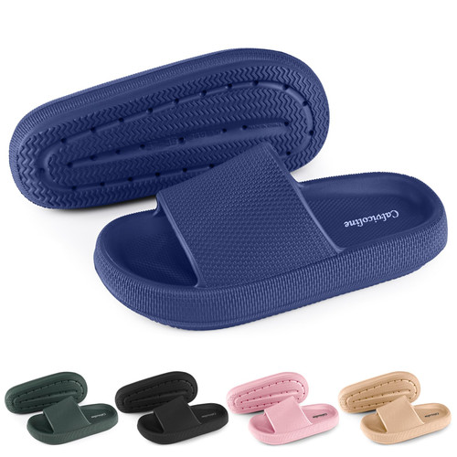 Calvicoline Cloud Slippers for Women and Men, Pillow Slippers, Non-Slip Shower Shoes Indoor & Outdoor Slides Bathroom Sandals, Thick Sole Open Toe Slides Sandals blue10.5