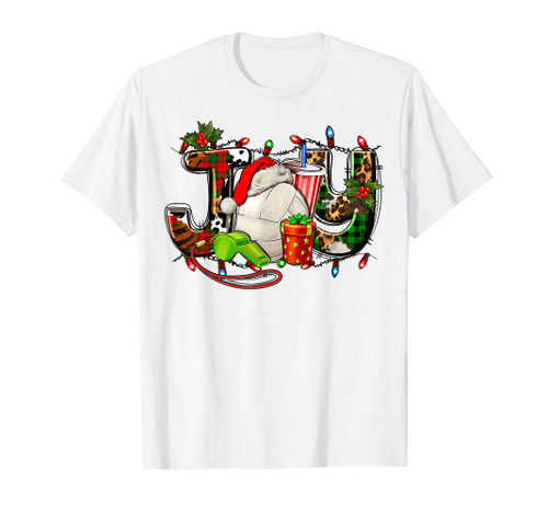 Joy With Volleyball And Santa Hat Christmas Lights Pajamas T-Shirt Joy With Volleyball And Santa Hat Christmas Lights Pajamas T-Shirt