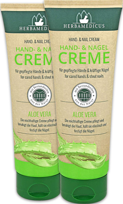 Herbamedicus Hand und Nail Cream with Aloe Vera 2x125 ml (8.45 Oz) - For velvety soft hands and strong nails/Germany