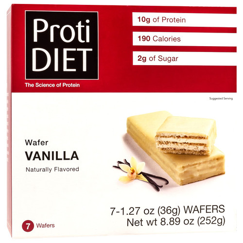 ProtiDiet High Protein Vanilla Wafer Bars, 10g Protein, Low Calorie, Low Sugar, Low Carb, Aspartame & Sucralose Free, Ideal Protein Compatible, 7/Box