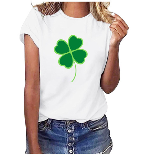 HGps8w St Patricks Day Womens Short Sleeve Summer T-Shirts Clover Shamrock Graphic Tees Casual Crewneck Irish Tops