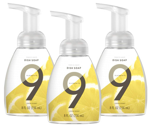 9 Elements Liquid Dish Soap, Lemon Scent, Pack of 3, 8 fl oz Each