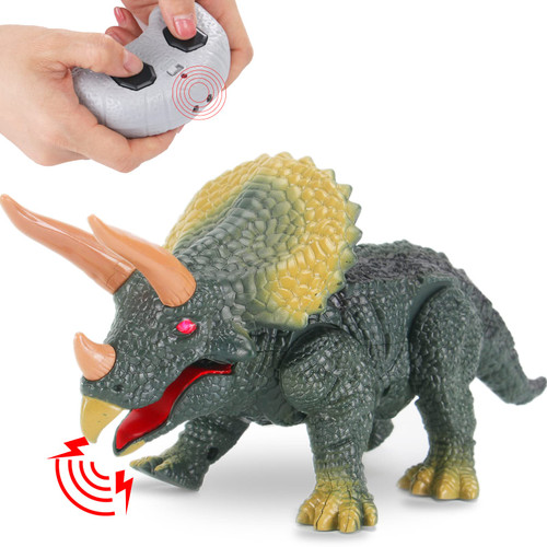 Liberty Imports Kids RC Triceratops LED Infrared Remote Control Toy, Remote Control Dinosaur with Realistic Roaring Sounds & Lights, Battery Operated Moving Dino Robot
