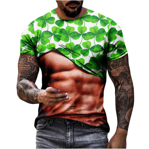 Cambkatl Men's Summer Fake Muscle Shirts St. Patrick's Day Irish Shamrock Short Sleeve T-Shirt Funny 3D Graphic Tee Tops Cambkatl Men's Summer Fake Muscle Shirts St. Patrick's Day Irish Shamrock Short Sleeve T-Shirt Funny 3D Graphic Tee Tops