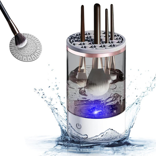2024 New Electric Makeup Brush Cleaner, Makeup Brush Cleaner, Electric Makeup Brush Cleaner Machine, Automatic Spinning Makeup Brush Cleaner Fit for All Size Makeup Brush(White)