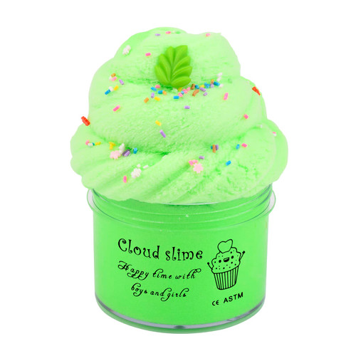 (7oz 200ML) Green Cloud Slime, DIY Stress Relief Toy Scented Slime with Cute Slime Fun Charms, Birthday Gifts for Kids Girls Boys, Party Favor
