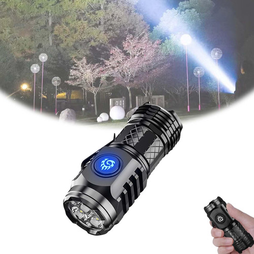 Three-Eyed Monster Mini Flashlight, German Three-Eyed Monster Mini Flash Super Power Flashlight, Flashlights High Lumens Rechargeable, Waterproof Handheld Spot Light (Black)