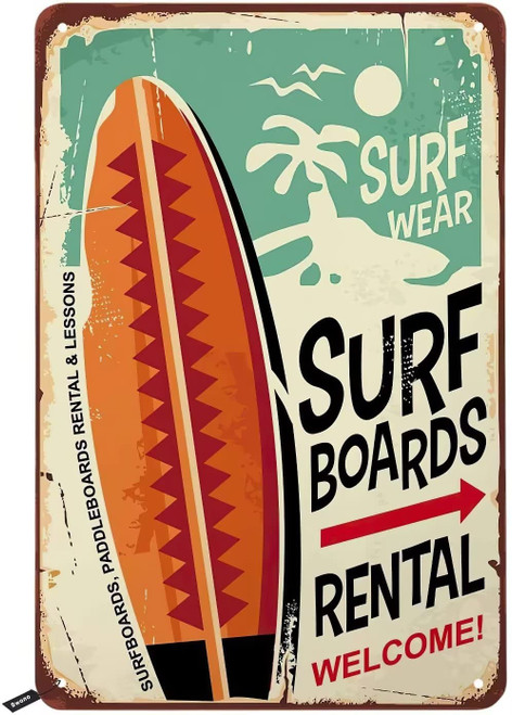 Vintage Surf Boards Metal Tin Sign Wall DecorSurf Wear Rental Welcome Signs Decor Gift for Home Beach House Cafe Bar Garage Outdoors Farmhouses Cafes Art Wall 8X12 Inch Vintage Surf Boards Metal Tin Sign Wall DecorSurf Wear Rental Welcome Signs Decor Gift for Home Beach House Cafe Bar Garage Outdoors Farmhouses Cafes Art Wall 8X12 Inch