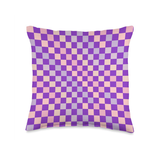 The OG Classic Checkered Checker Checkerboard Shop ' Pixie Dust' Retro Checkerboard Purple Peach Checkered Throw Pillow, 16x16, Multicolor