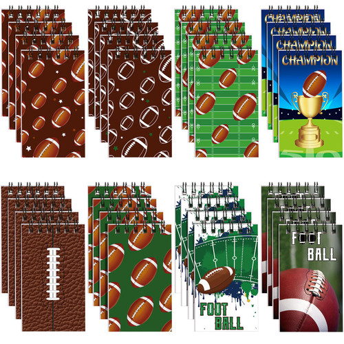 Faccito 32 Pcs Football Mini Notepads Sports Basketball Baseball Football Soccer Party Favors Goodie Bag Stuffers Notepads Spiral Mini Notebooks for Teens Teacher Classroom Reward