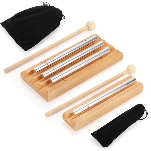 Tosnail 2 Pack Meditation Chime with Mallet and Cloth Storage Bag, Trio and Solo Percussion Instrument Meditation Bell Chime Hand Chime for Prayer, Yoga, Eastern Energy Healing, Mindfulness