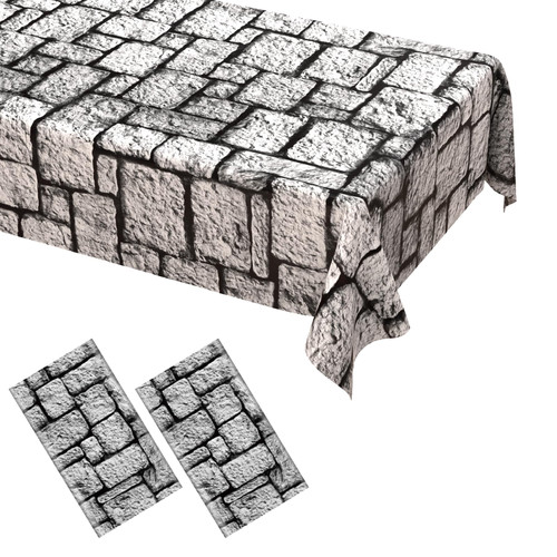 WNINK 2 Pack Stone Wall Tablecloths, Medieval Brick Stone Table Table Cover Decoration Plastic Tablecloth Stone Brick Tablecovers for Birthday Party Supplies Medieval Castle Knight Themed