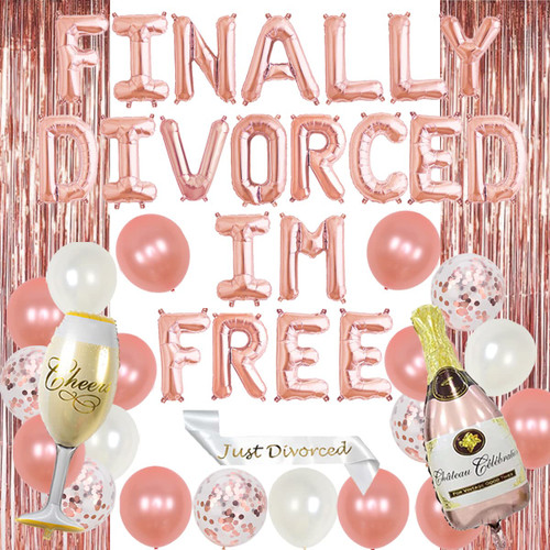 Divorce Party Decorations for Women Rose Gold Finally Divorced Im Free Balloon Just Divorced Sash for Divorce Celebration