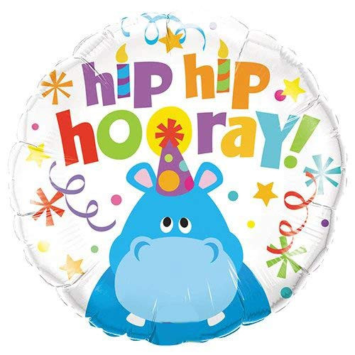 PMU Happy Birthday Hip Hip Hooray Hippo 18 Inch Mylar Foil Balloon Pkg/1