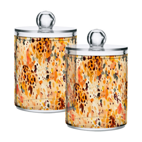 2 Pack Qtip Holder Dispenser with Lids, Leopard Plastic Storage Containers,Bathroom Canisters Organizer for Cotton Ball, Cotton Swab, Cotton Round Pads, Floss 21216715
