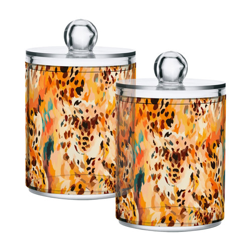 2 Pack Qtip Holder Dispenser with Lids, Leopard Plastic Storage Containers,Bathroom Canisters Organizer for Cotton Ball, Cotton Swab, Cotton Round Pads, Floss 21216716
