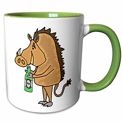 3dRose 260959_7 Funny Warthog Drinking Margarita Cartoon, Green Mug 11 oz