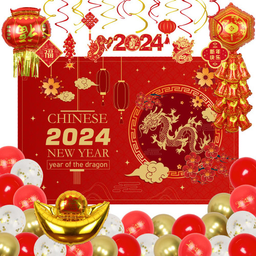 Chinese New Year Decoration 2024 Year of the Dragon 2024 Decorations Chinese New Year Backdrop Balloon Hanging Swirl For Chinese Lunar New Year Party Happy New Year Spring Festival Party Supplies