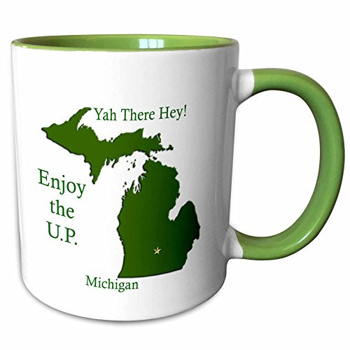 3dRose 57005_7"Enjoy Da Yoopers (Map of Michigan), Green" Mug, 11 oz